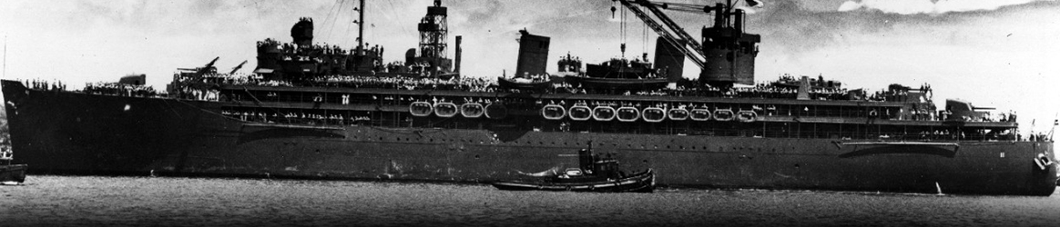 Image: USS Fulton (AS-11) arrives at Pearl Harbor with USS Yorktown (CV-5) survivors